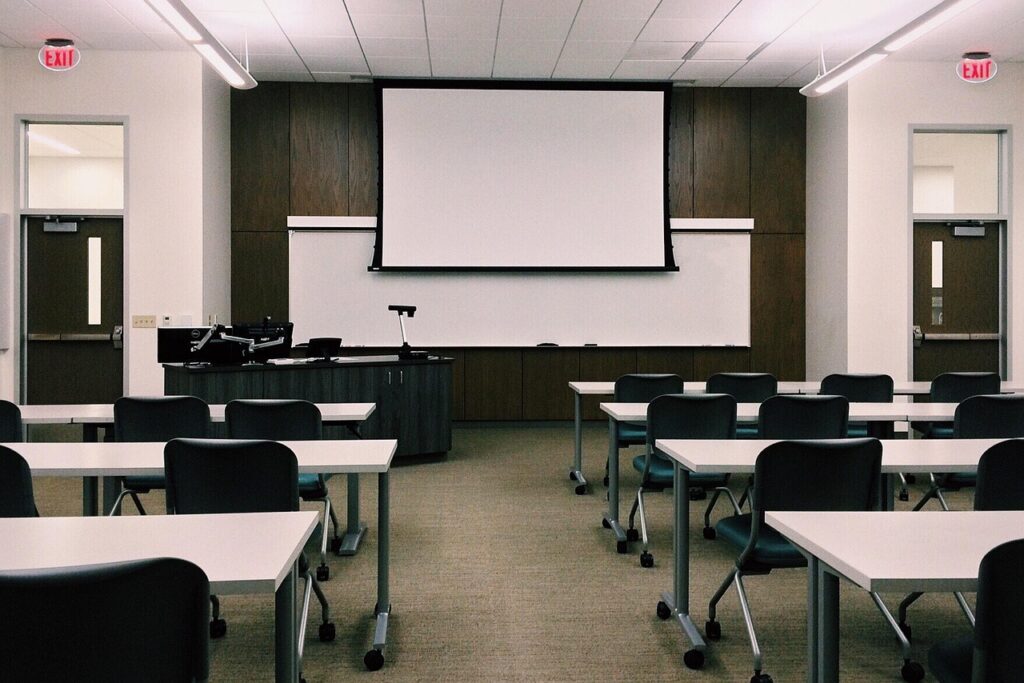 classroom, school, desks, screen, whiteboard, rows, education, university, classroom, classroom, classroom, classroom, classroom, whiteboard, whiteboard, university
